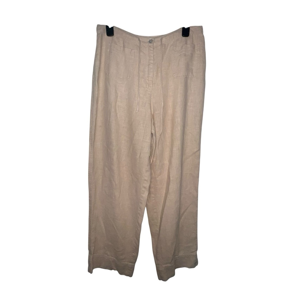 Vintage Susan Bristol 100% Ramie Fabric Tan Straight‎ Leg Drawstring Pants Sz 10